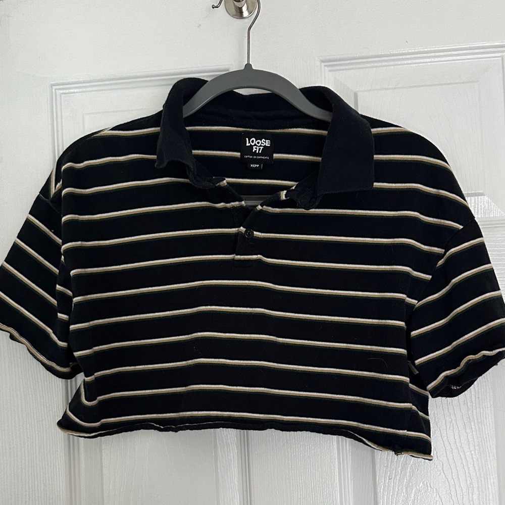 Cotton On Black and White Striped Crop Top